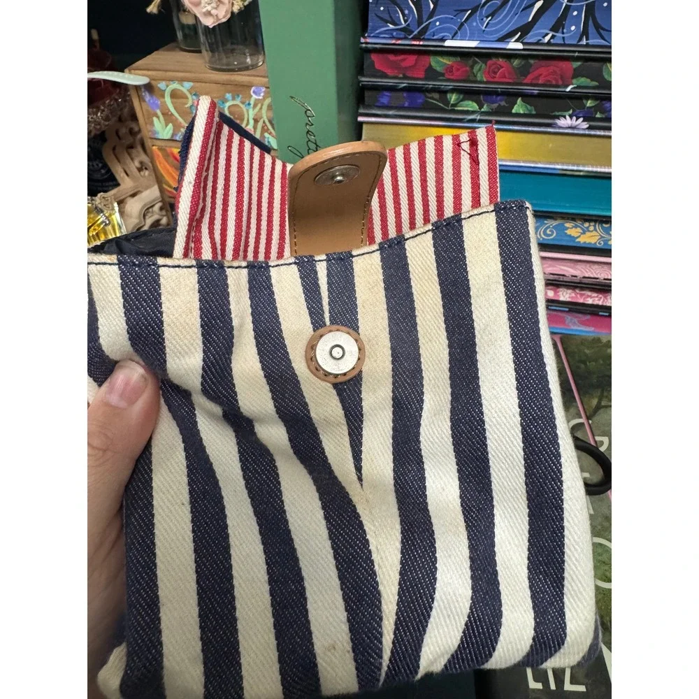 Tommy‎ Hilfiger Striped Canvas Tote Bag Nautical Blue White Red Handbag